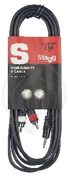 Изображение STAGG SYC3/MPS2CM E - аудио шнур мини стерео Jack 1/8" - 2 x RCA папа, длина 3 метра, черного цвета