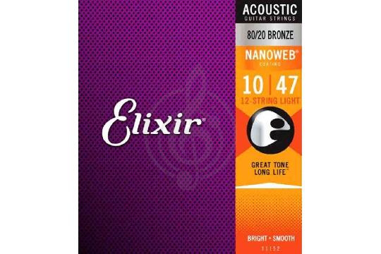 Изображение 11152 NANOWEB Комплект струн для 12-струнной акустической гитары, Light, бронза 80/20, 10-47, Elixir