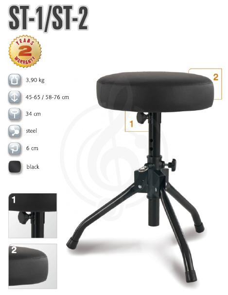 Стул для барабанщика Стулья для барабанщиков Athletic ATHLETIC ST-2 -стульчик для барабанщиков, высота: 580-760 мм ATHLETIC ST-2 - фото 2