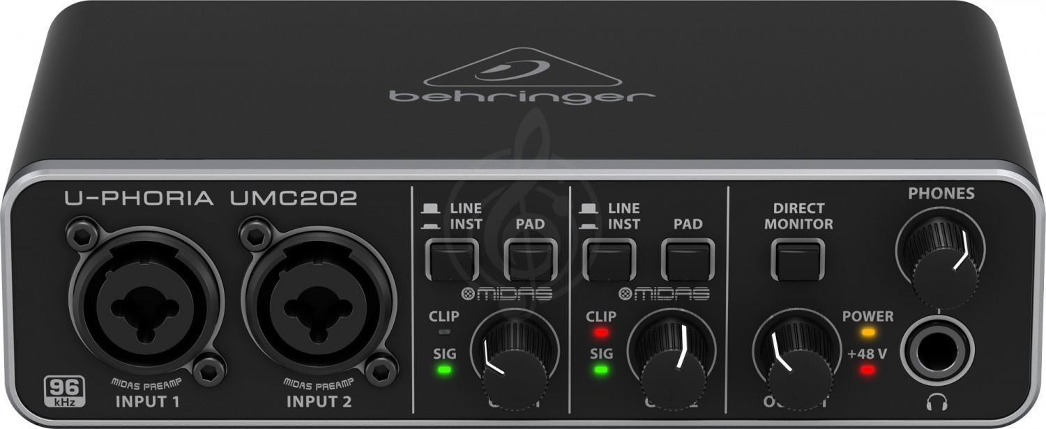 Звуковая карта Звуковые карты, аудиоинтерфейсы Behringer BEHRINGER UMC202  аудиоинтерфейс 2x2 UMC202 - фото 2