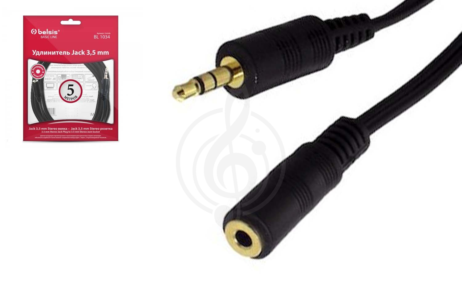 Наушники для клавишных Y-межблочный кабель Belsis Belsis BL1034 Кабель Jack 3.5 mm вилка &lt;--&gt; Jack 3.5 розетка, удлинитель, стерео-аудио, 5 м. BL1034 - фото 1