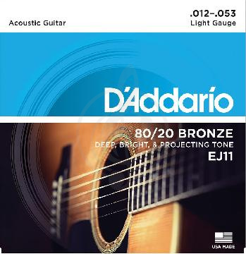 Струны для акустической гитары Струны для акустических гитар D'Addario D`Addario EJ11 - Струны для акустической гитары бронза Light 12-53 EJ11 - фото 1