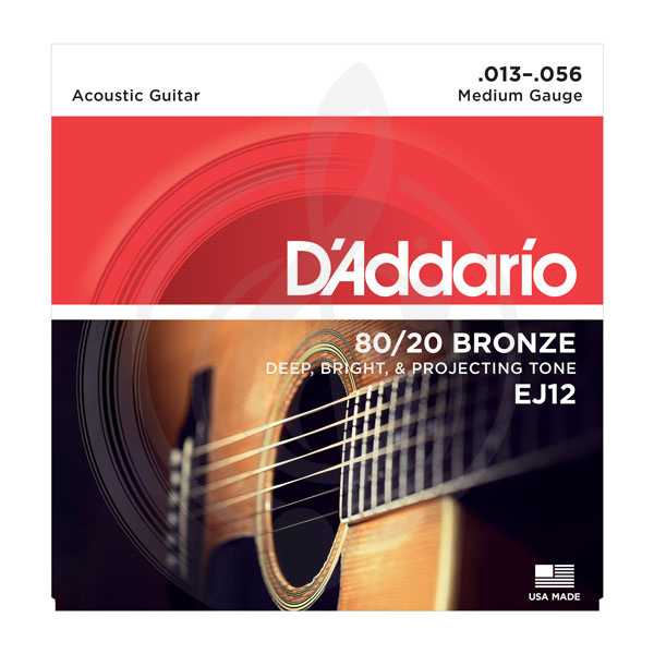 Струны для акустической гитары Струны для акустических гитар D'Addario D'Addario EJ12 - Струны для акустической гитары, бронза, среднее натяжение 13-56 EJ12 - фото 1