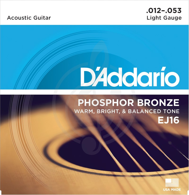 Струны для акустической гитары Струны для акустических гитар D'Addario D`Addario EJ16 PHOSPHOR BRONZE - Струны для акустической гитары  фосфорная бронза Light 12-53 EJ16 - фото 1