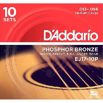Струны для акустической гитары Струны для акустических гитар D'Addario D'Addario EJ17 - струны для ак. гитары фосфор/бронза, Medium 13-56 EJ17 - фото 1