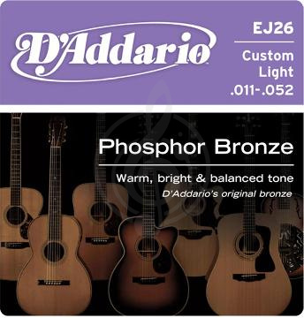 Струны для акустической гитары Струны для акустических гитар D'Addario D'Addario EJ26 Струны для акустической гитары фосфорная бронза 11-52 EJ26 - фото 1