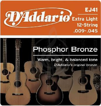 Струны для акустической гитары Струны для акустических гитар D'Addario D'Addario EJ41 Струны для акустических гитар 12-стр. бронза, 9/9 - 45/26 EJ41 - фото 1