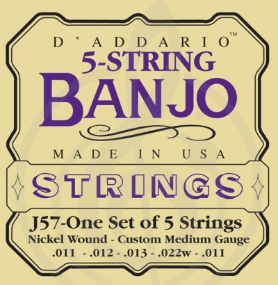 Струны для банджо Струны для банджо D'Addario D'Addario J57 - струны для банджо, 5 String and Tenor Banjo/Custom Medium/Nickel J57 - фото 1