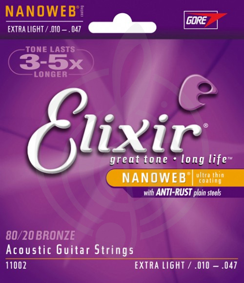 Струны для акустической гитары Струны для акустических гитар Elixir Elixir 11002 NanoWeb - струны для акустической гитары 10-47 11002 - фото 1