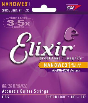 Струны для акустической гитары Струны для акустических гитар Elixir Elixir 11027 NanoWeb  струны для акустич. гитары 11-52 11027 - фото 1