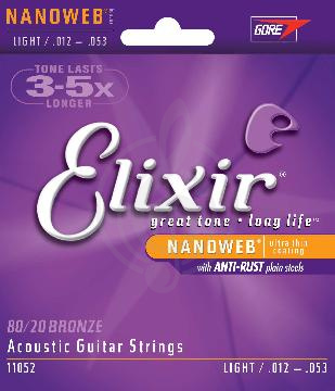 Струны для акустической гитары Струны для акустических гитар Elixir Elixir 11052 NanoWeb  струны для акустич. гитары 12-53 11052 - фото 1