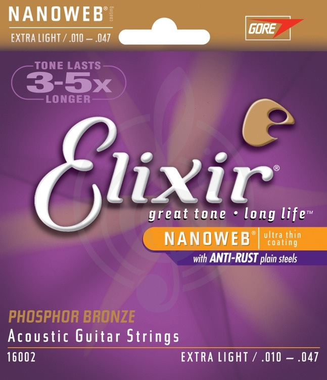 Струны для акустической гитары Струны для акустических гитар Elixir ELIXIR 16002 струны для акустической гитары Phos Bronze 10-47 16002 - фото 1