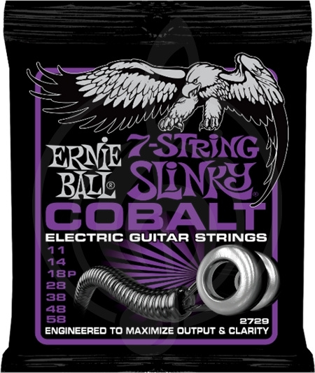 Струны для электрогитары Струны для электрогитар Ernie Ball Ernie Ball 2729 струны для 7стр. эл.гитары Cobalt Electric Power Slinky 7 (11-58) 2729 - фото 1