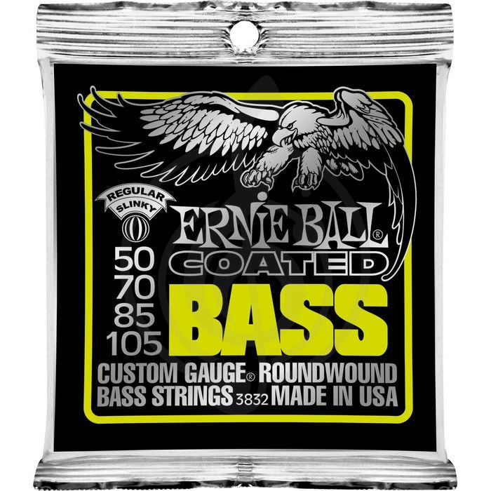 Струны для бас-гитары Струны для бас-гитар Ernie Ball Ernie Ball 3832 струны для бас-гитары Coated Bass Regular Slinky (50-105) покрытые спец. сплав 3832 - фото 1