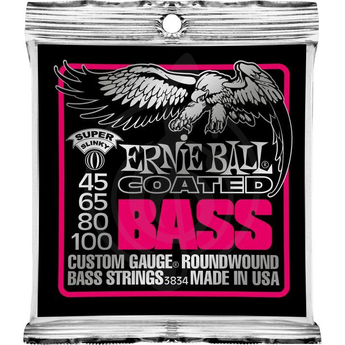 Струны для бас-гитары Струны для бас-гитар Ernie Ball Ernie Ball 3834 струны для бас-гитары Coated Bass Super Slinky (45-100) покрытые спец. сплавом 3834 - фото 1