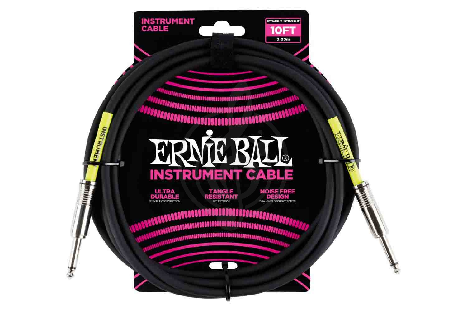  ERNIE BALL 6048 - кабель инструментальный с прямыми джеками, 3 метра черный, Ernie Ball 6048 в магазине DominantaMusic - фото 1