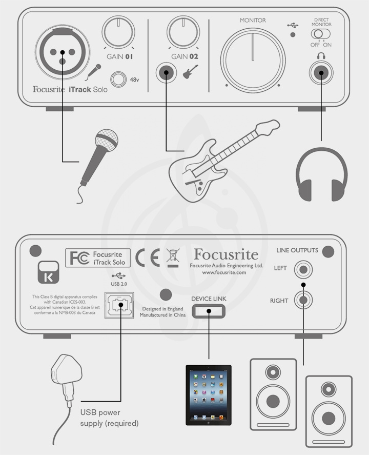 Звуковая карта Звуковые карты, аудиоинтерфейсы Focusrite FOCUSRITE iTrack Solo Компактный USB интерфейс с возможностью записи на iPad iTrack Solo - фото 3