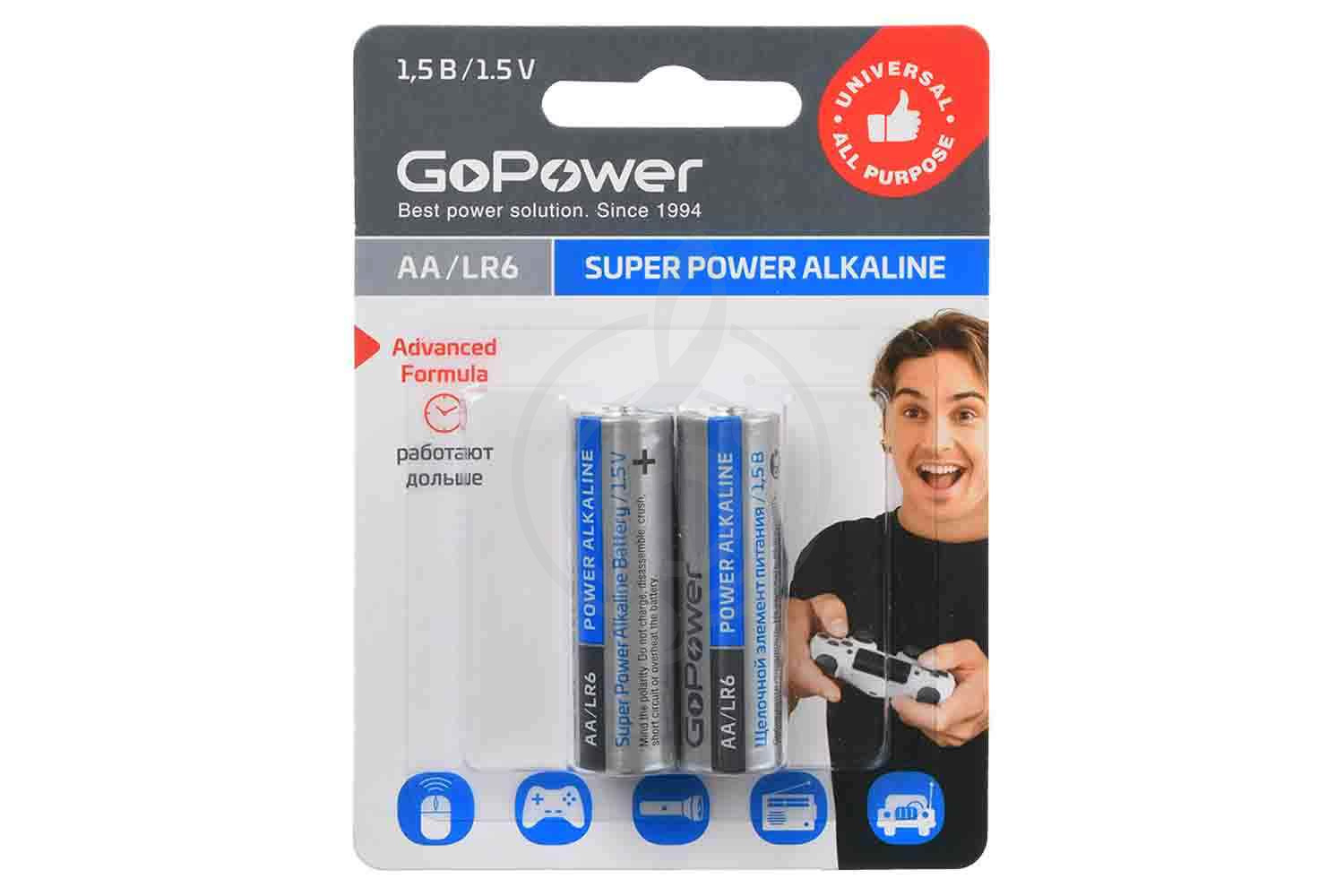 ЗУ и аккумуляторы GoPower Super Power Alkaline - Элемент питания AA/LR6 щелочной 1.5В, 2шт, GoPower Super Power Alkaline в магазине DominantaMusic - фото 1