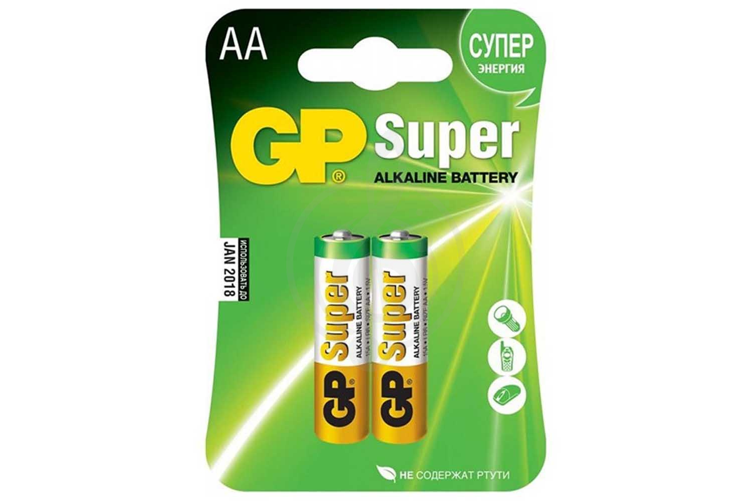 ЗУ и аккумуляторы ЗУ и аккумуляторы GP GP GP15A-2CR2 Super Alkaline - Элемент питания АА алкалиновый, 2шт GP15A-2CR2 - фото 1