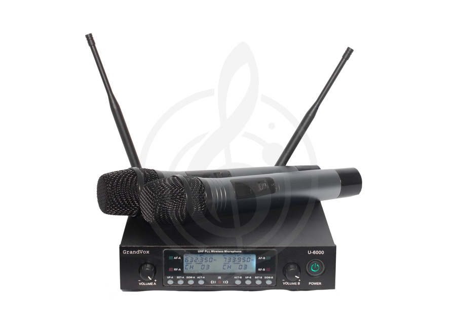 Радиосистема с ручным передатчиком Радиосистемы с ручным передатчиком GrandVox GrandVox EU-6000HH Радиосистема UHF(500-900Mhz)/PLL с двумя ручными микрофонами. EU-6000HH - фото 1