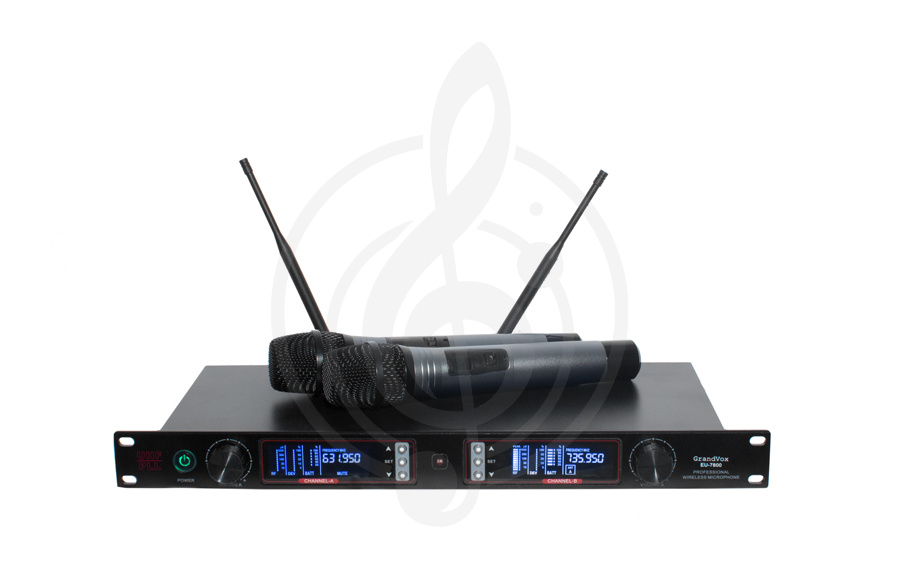 Радиосистема с ручным передатчиком Радиосистемы с ручным передатчиком GrandVox GrandVox EU-7800HH Радиосистема UHF(500-900Mhz)/PLL с двумя ручными микрофонами. EU-7800HH - фото 1