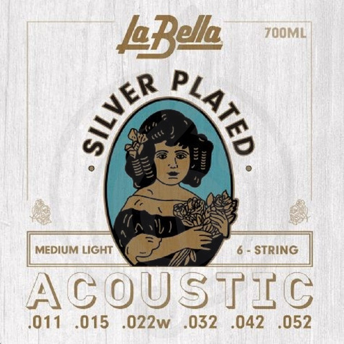 Струны для акустической гитары La Bella 700ML Medium Light Комплект посеребренных струн для акустической гитары, La Bella 700ML в магазине DominantaMusic - фото 1