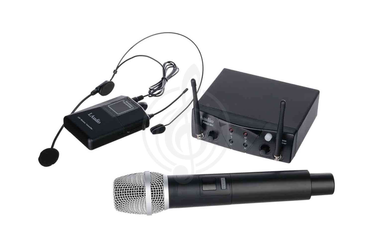 Радиосистема с головным микрофоном LAudio PRO2-MH - Двухканальная радиосистема с ручным передатчиком и головным микрофоном, LAudio PRO2-MH в магазине Доминанта мьюзик - фото 1