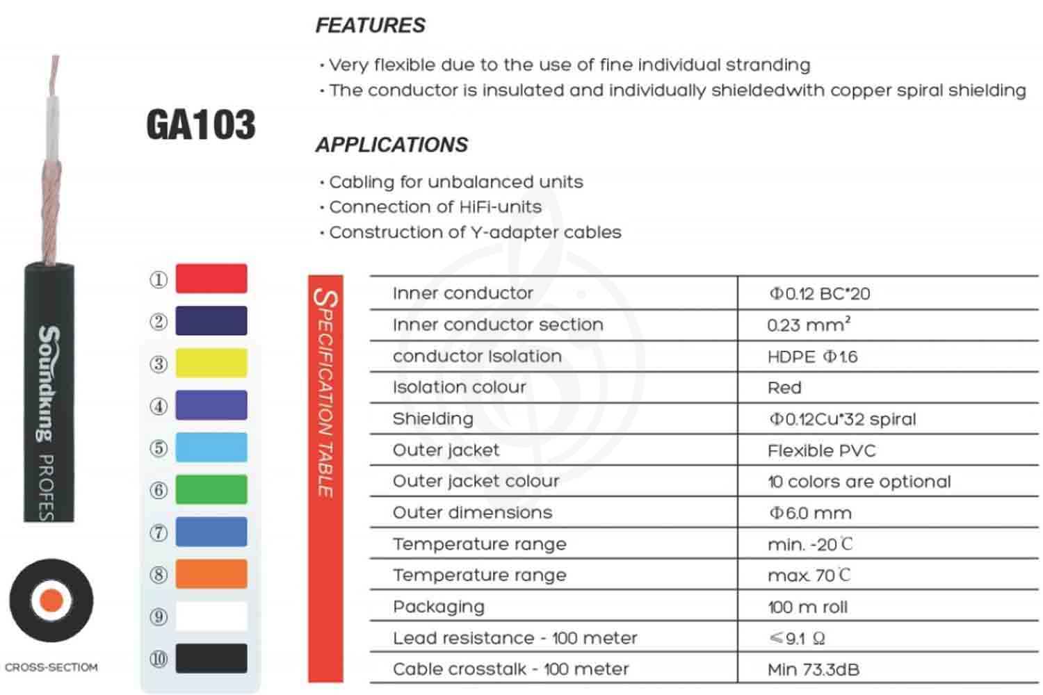 Инструментальный кабель в нарезку Soundking GA103-10 - Инструментальный кабель, Soundking GA103-10 в магазине DominantaMusic - фото 2
