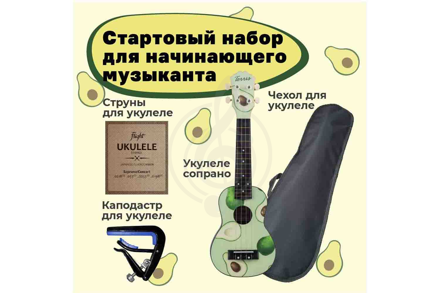 Укулеле сопрано TERRIS AVOCADO PACK - Комплект укулеле, Terris AVOCADO PACK в магазине DominantaMusic - фото 1