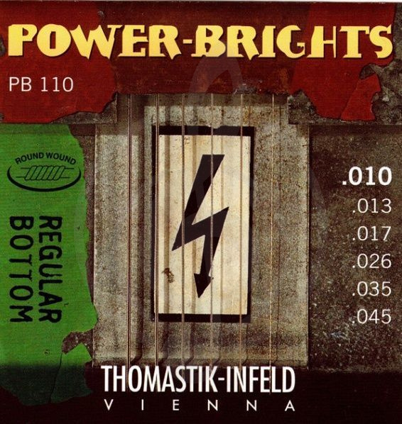 Струны для электрогитары Струны для электрогитар Thomastik Thomastik PB110 Power-Brights, Regular Bottom - Комплект струн для электрогитары, 10-45 PB110 - фото 1