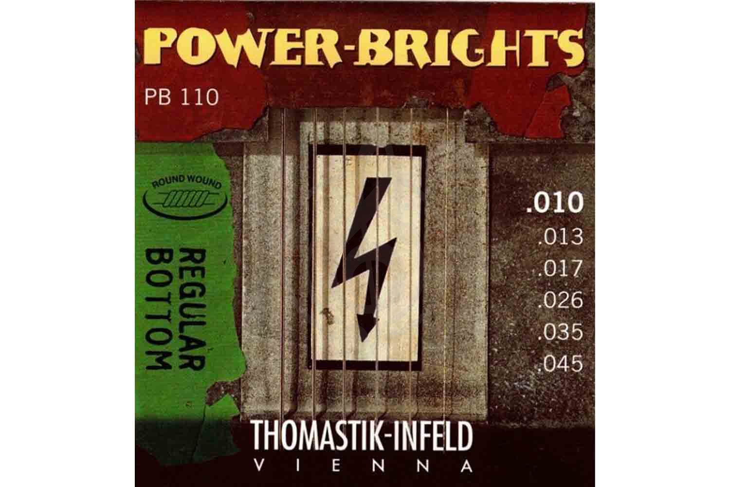 Струны для электрогитары Струны для электрогитар Thomastik Thomastik PB110 Power-Brights, Regular Bottom - Комплект струн для электрогитары, 10-45 PB110 - фото 1