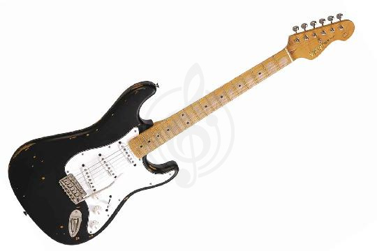 Изображение Vintage V6MRBK - Электрогитара типа Stratocaster, цвет Distressed Black 