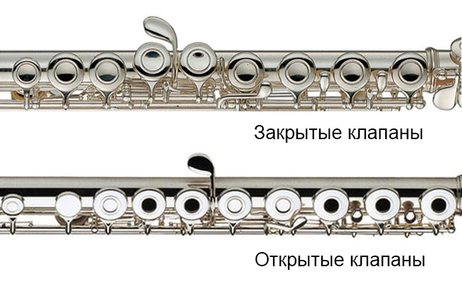 Закрытые и открытые клапаны оркестровой флейты